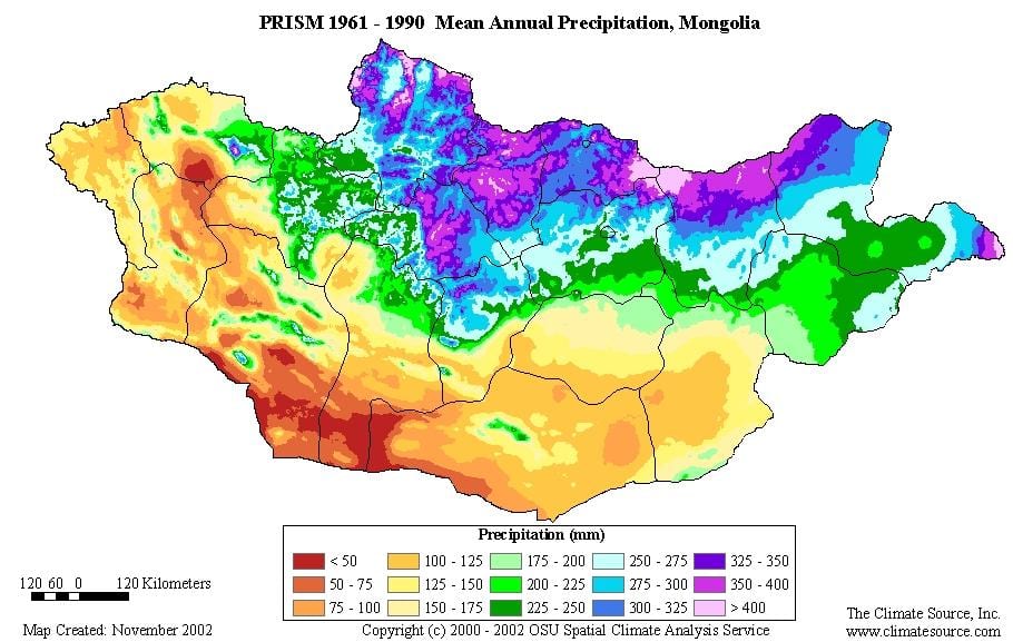 harta Mongolia densitatea populației