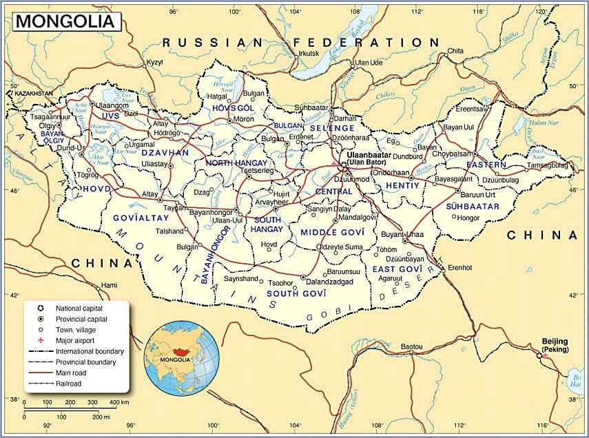Mongolia hartă turistică