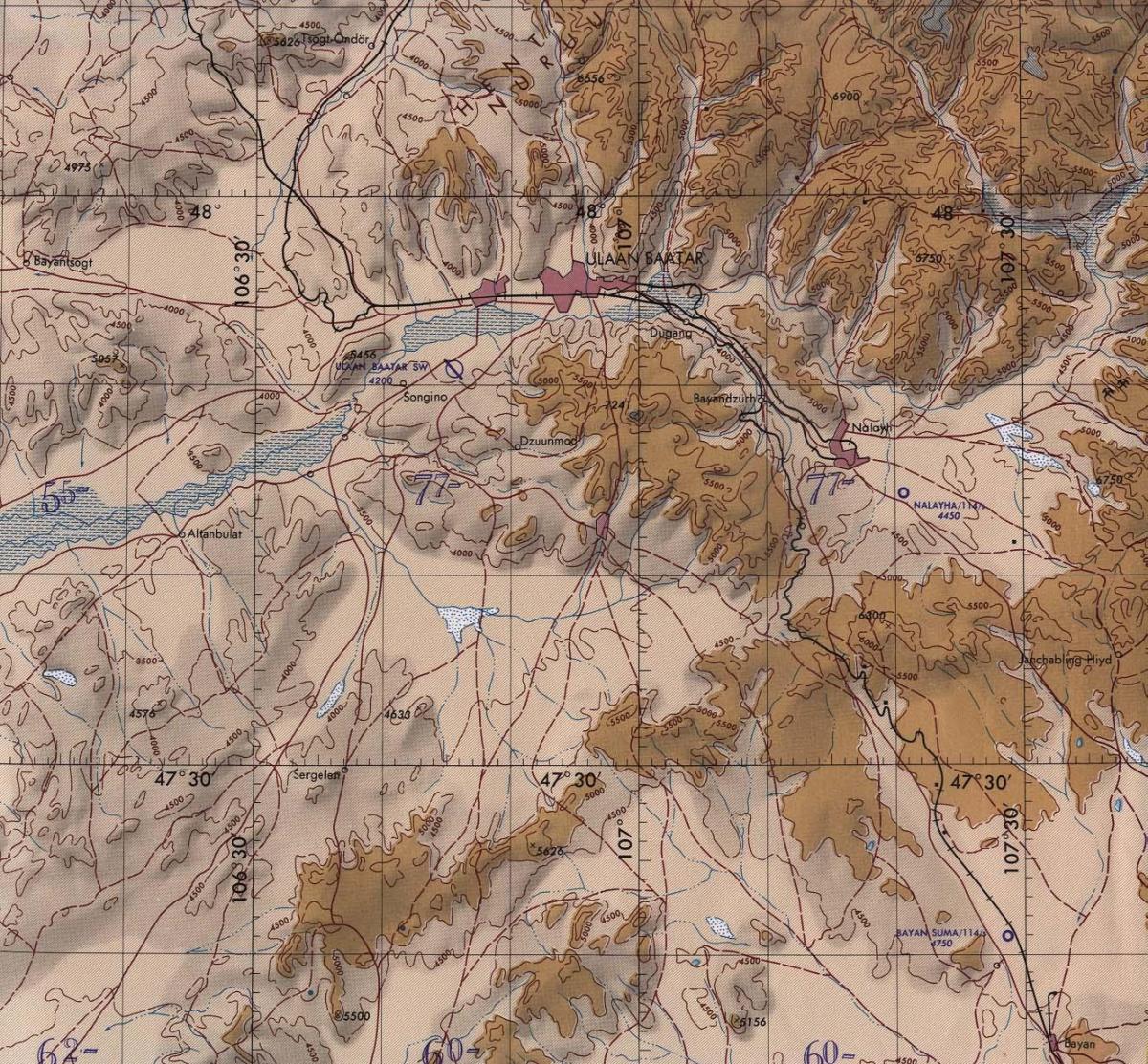 harta Mongolia topografice