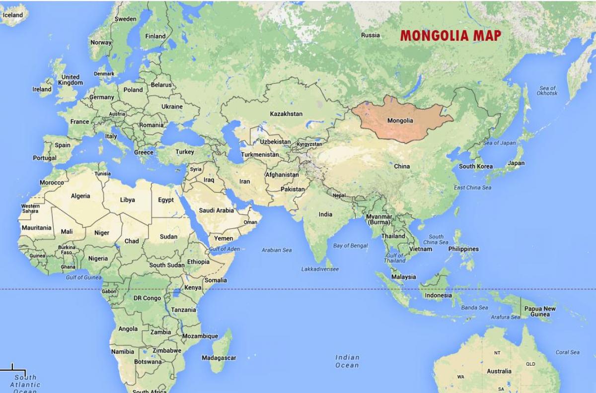 hartă a lumii care arată Mongolia
